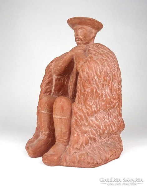 1D201 Somogyi Árpád : Ülő juhász terrakotta szobor 21 cm