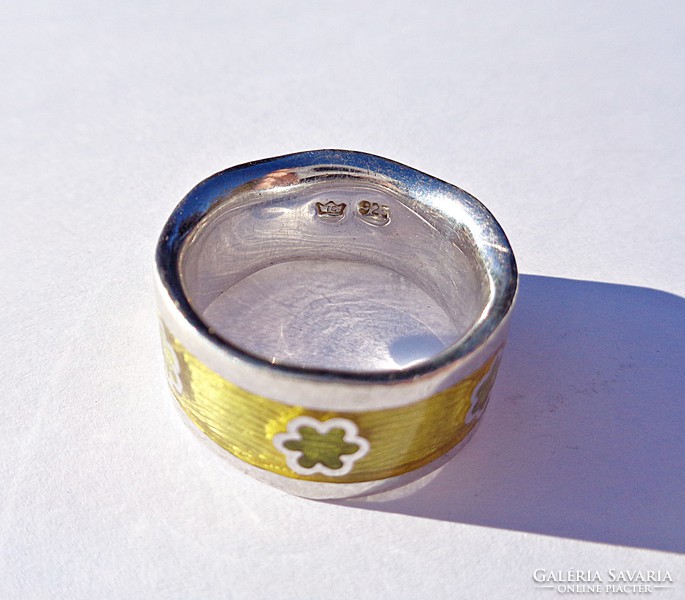 Fire enamel patterned 925 ring