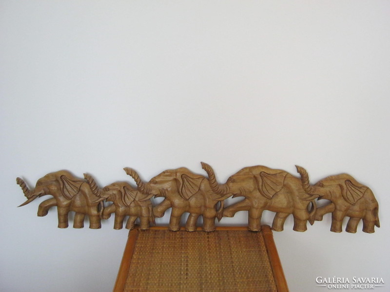 Wood carving 1 meter elephant set of carved wood wall ornament