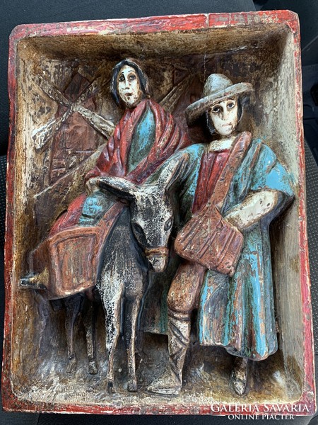 Saint Mary and Joseph scene (carved painted wood)