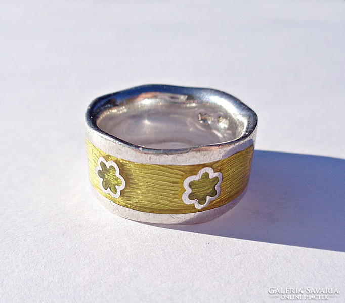 Fire enamel patterned 925 ring
