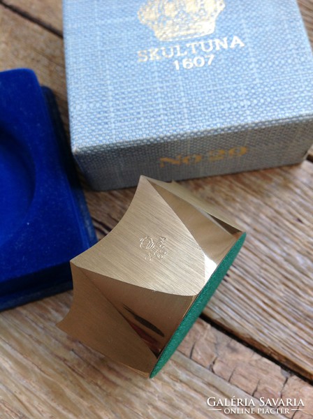 Régi svéd SKULTUNA design aranyozott réz mécsestartó ritkaság dobozában