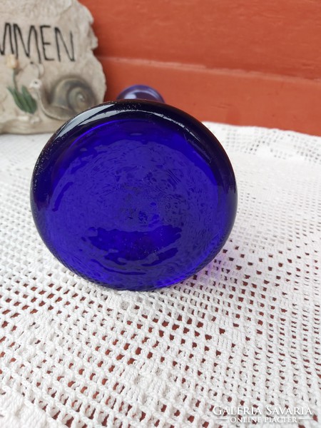 Gyönyörű  30 cm magas kék színű üveg váza , Gyűjtői szépség nosztalgia darab  4