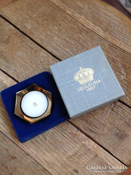 Old Swedish skultuna design in gilded copper candle holder in rarity box