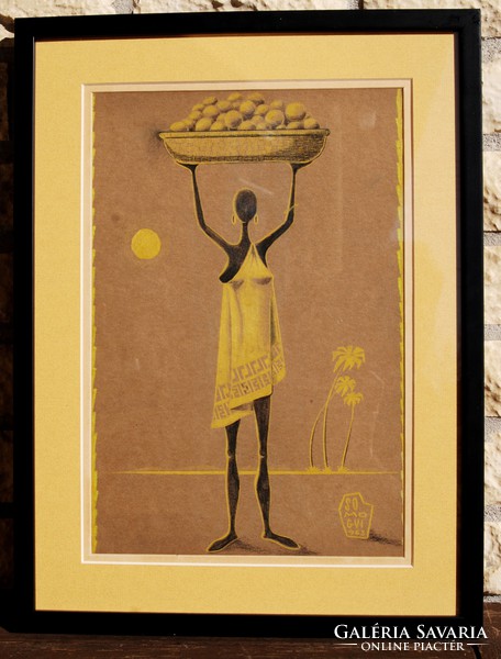 István Somogyi (1930-1998): Africa, 1963 - unique pastel picture, framed