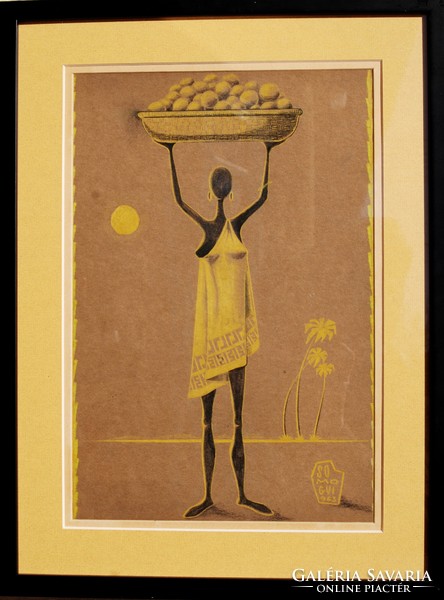 Somogyi István (1930-1998): Afrika, 1963 - egyedi pasztellkép, keretezve