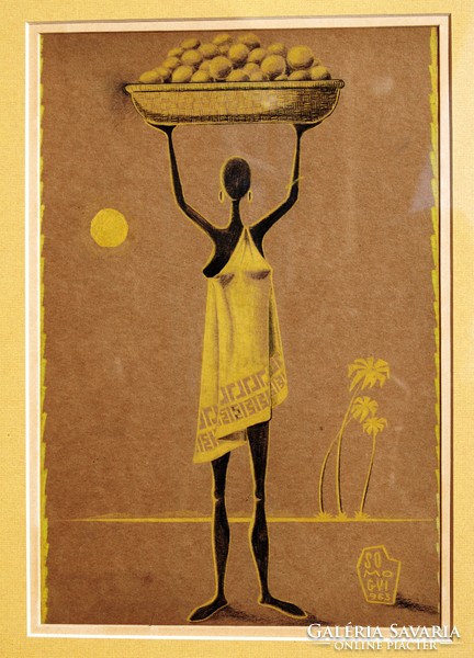 Somogyi István (1930-1998): Afrika, 1963 - egyedi pasztellkép, keretezve