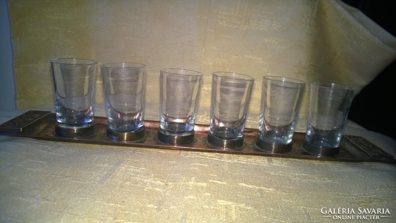 Retro craftsman short set of drinking glasses on a copper tray