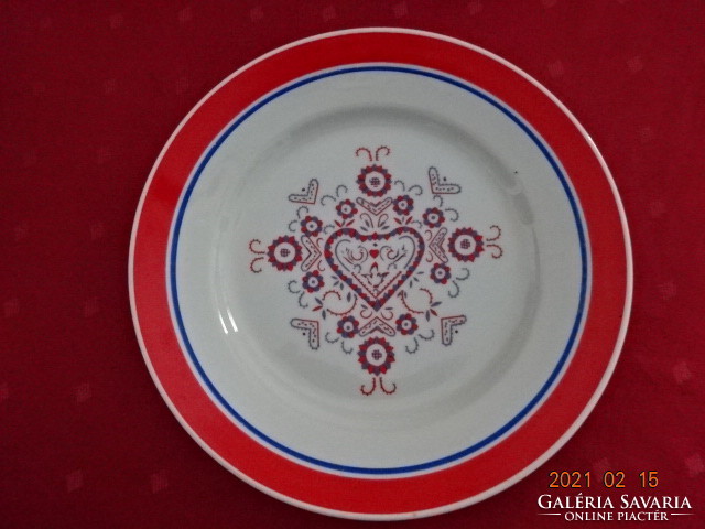 Hollóház porcelain, red-edged, heart-patterned wall plate, diameter 24 cm. He has!