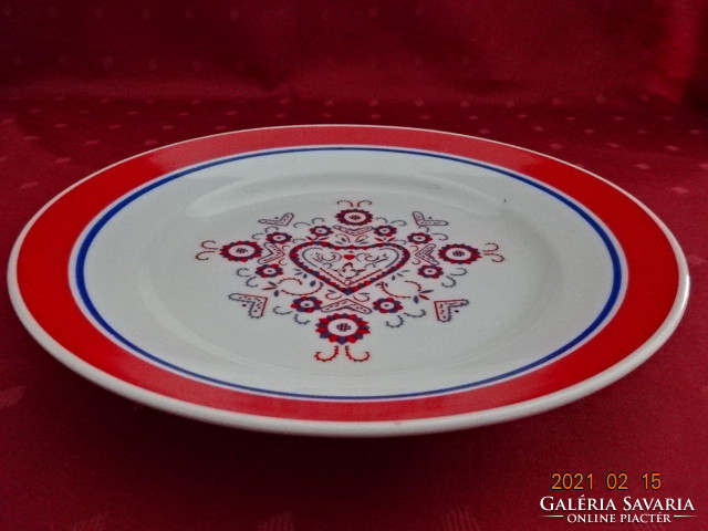 Hollóház porcelain, red-edged, heart-patterned wall plate, diameter 24 cm. He has!