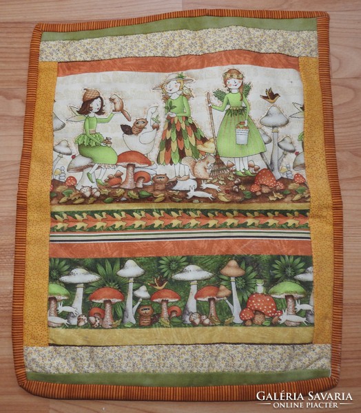 Children's textile with fairytale pattern - fairies, mushrooms, animals