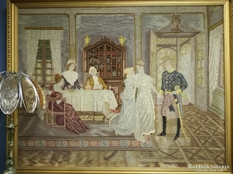 Falikárpit, nagy méretű kép, szövött textil kárpit vintage, 19. század
