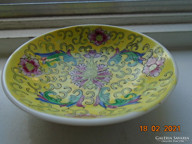Jingdezhen kézzel festett SHOU MUN "hosszú élet" mintás,császári sárga YUNOMI teás csésze tálkával