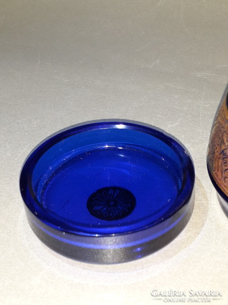 Antik MOSER Cobalt Blue kobalt kék aranyozott  fedeles üveg tégely jelzett eredeti