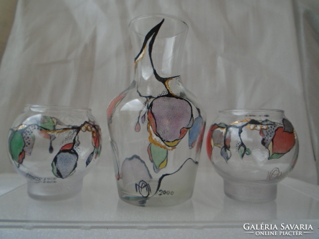 Tiffany? szett 1 nagyobb váza és két kisebb minden darab mester jelzettek vitrin állapotban100% hd