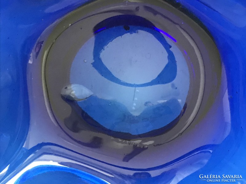 Kobaltkék nagyméretű üvegkosár, kínáló, 20 cm átmérő