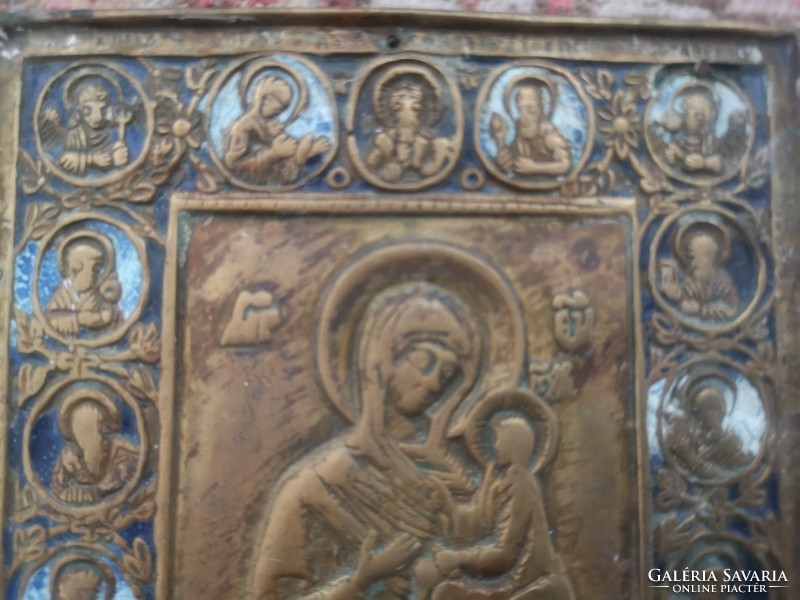 Antik orosz bronz ikon istenanya szentekkel