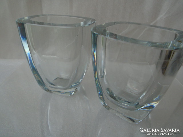 Pair of Costa & Boda Signed Special Glass Small Crystal Vase Thick and Very Heavy