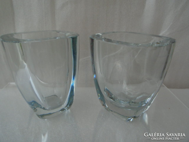 Pair of Costa & Boda Signed Special Glass Small Crystal Vase Thick and Very Heavy