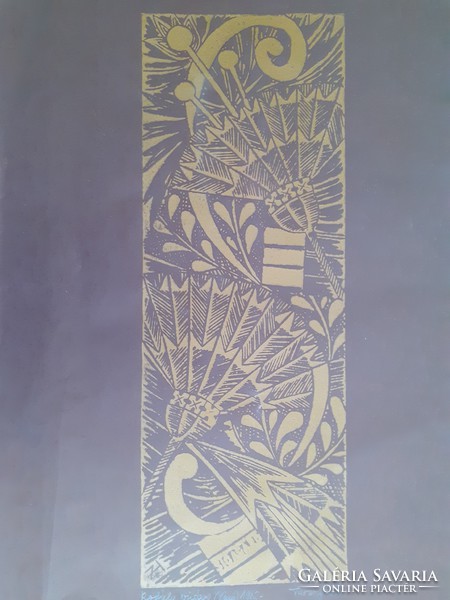 TAVASZY NOÉMI: Kodály virága (linó) 1982 - geometrikus, stilizált, kollázs-szerű, növények