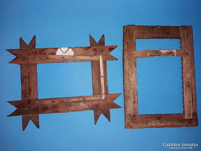 Antik 2 db Tramp Art kép vagy tükör keret fa keret kézzel készült