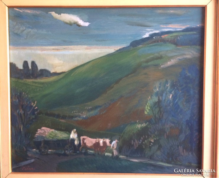 Pataki Ferenc: Transylvanian landscape with an ox cart!
