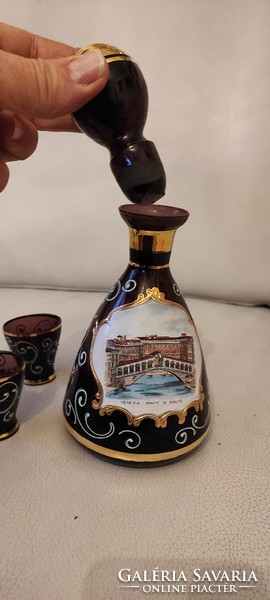 Velence, Murànói üveg likörös készlet,Italos dugós palackVelence képpel, színes festett ritkasàg