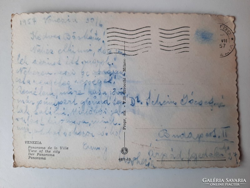 Retro levelezőlap, képeslap, Velence, 1957