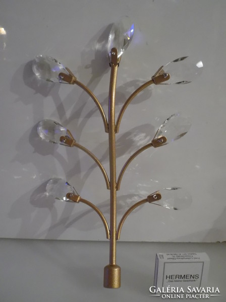Metal - branch - 24 cm with crystal leaf 4 x 2.5 cm - branch 24 x 14 cm - branch end threaded - new