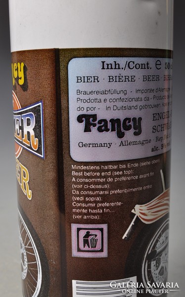 Retro!! A német "Fancy Biker Beer" sőr csatos fém flakkonja, ajándék motoros barátodnak.