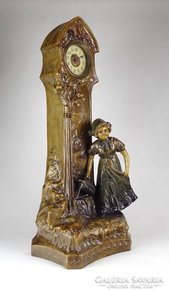 1B414 Hatalmas antik osztrák Johann Maresch - Aug Otto terrakotta szobor óra 54.5 cm