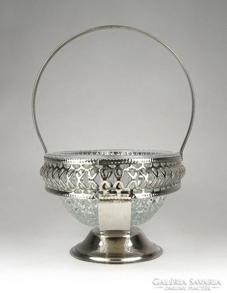 1D291 Angol üvegbetétes fém kosár asztalközép kínáló kosár 20 cm