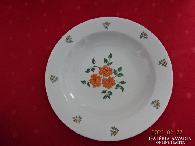 Zsolnay porcelain, antique, orange flower deep plate, diameter 23.5 cm. He has!