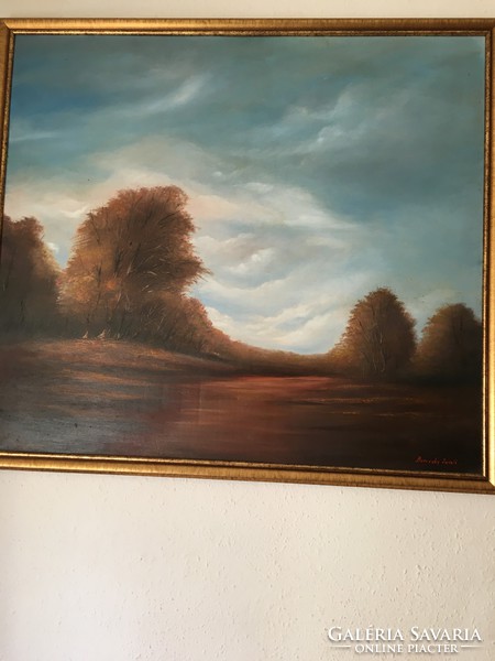 Festmény, alföldi tájkép (nagy méretű ,olaj,farost)