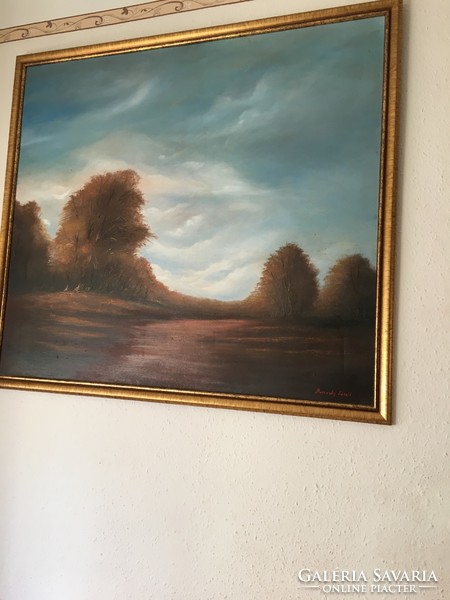 Festmény, alföldi tájkép (nagy méretű ,olaj,farost)