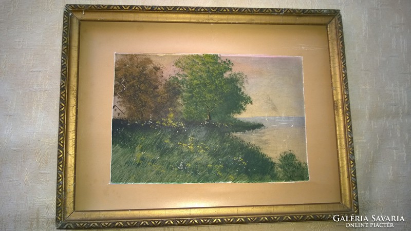 Verőczei landscape with lake watercolor, k, jjl. + Frame