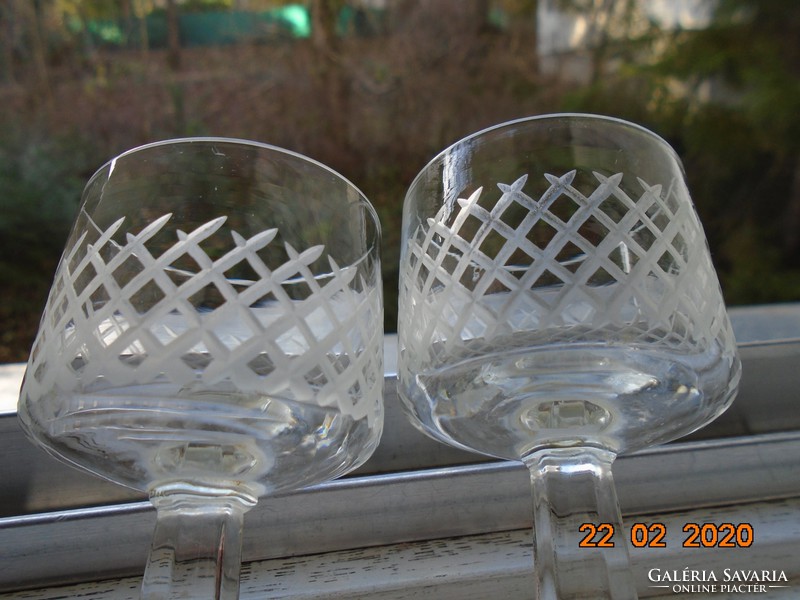 Antique hand-polished, faceted stemmed aperitif glass 2 pcs
