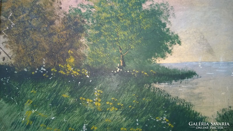Verőczei Tájkép tóval akvarell, k,jjl.+keret
