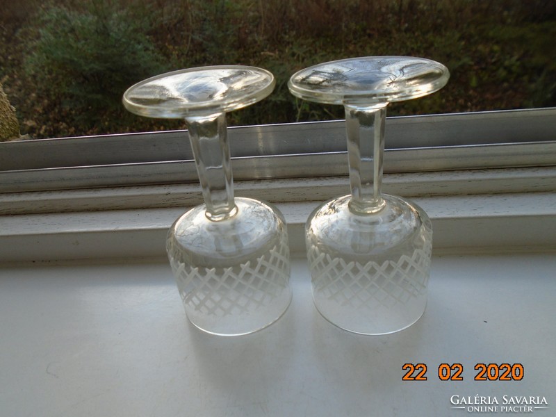 Antique hand-polished, faceted stemmed aperitif glass 2 pcs