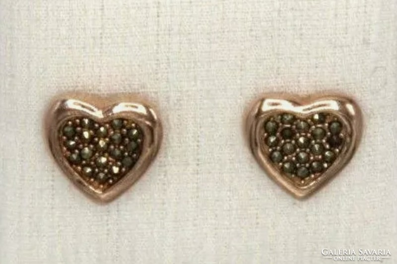 Marcasite gemstone sterling silver /925/ earrings, 14k rose gold-plated--new