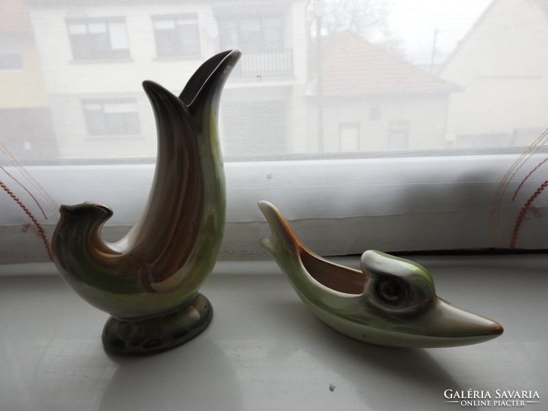 Hungária Iparművészeti Kerámia - Art Deco stílusú hal pár (váza és tál)