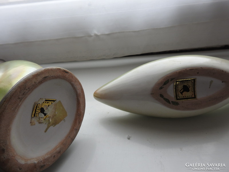 Hungarian industrial ceramics - art deco style fish pair (vase and bowl)