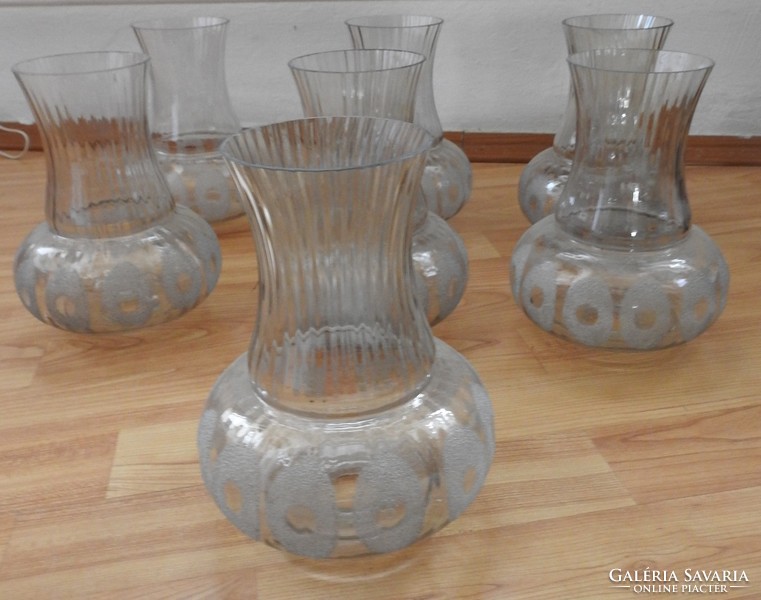 Vintage white glass bowl with modern pattern 7 pcs