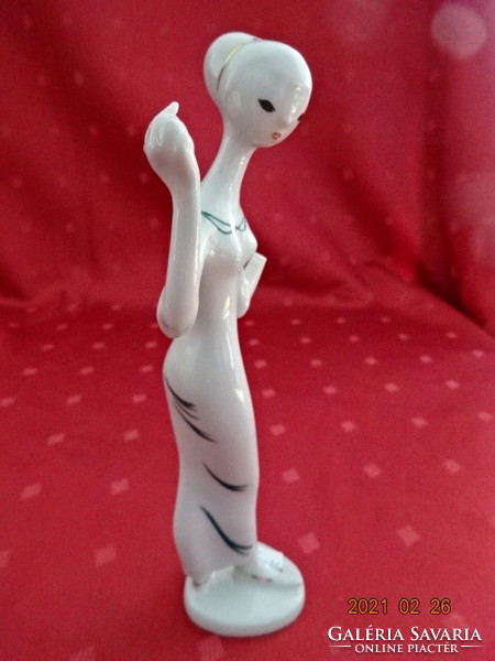 Drasche porcelán szobor, kézzel festett hosszú ruhás hölgy, magassága 18,5 cm. Vanneki Jókai. !