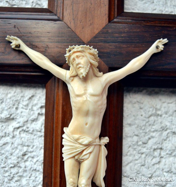 58. Antik, CSONT Jézus Krisztus (15 cm hatalmas méretek!)  40 cm-es feszület, impozáns