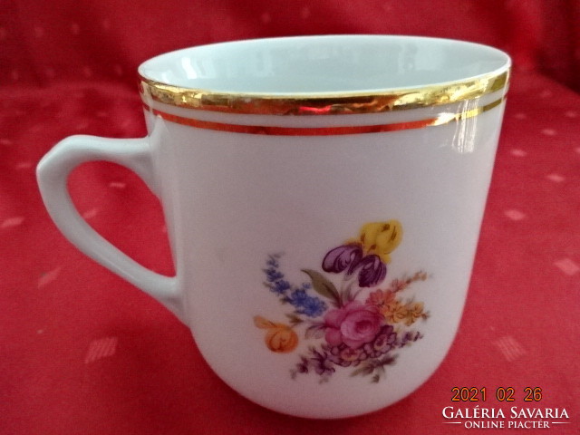 Czechoslovak porcelain mug, decorated with a spring bouquet, with a gold border. He has!