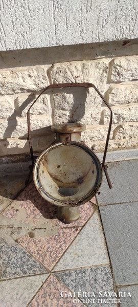 Old iron lamp enamel marked, also for decoration purposes, collection! Railway, terrace lamp with socket