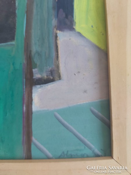 Almár (Fränkel) György - olajfestmény 40x30 cm absztrakt formák, XX. századi modern