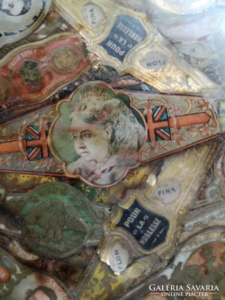 Antik szivarcimke, szivargyűrű montázs, angol, német, monarchia, különleges dohány