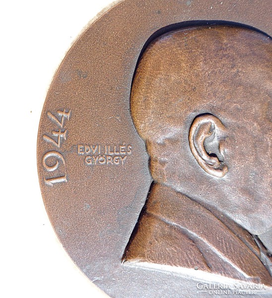 Edvi Illés György 1944-es bronz plakett márvány talpon Dr. Krajcsik Géza